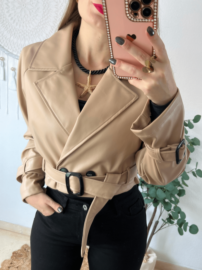 GABARDINA CROP POLIPIEL BEIGE